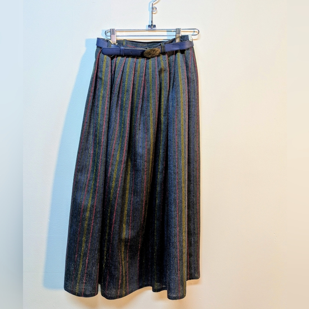 Vintage Tweed Midi Skirt Pleated Size XS